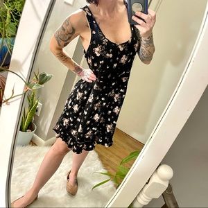 MUDD XL Black Floral BOHO Western Casual Loose Fitting Lace Tank Dress L